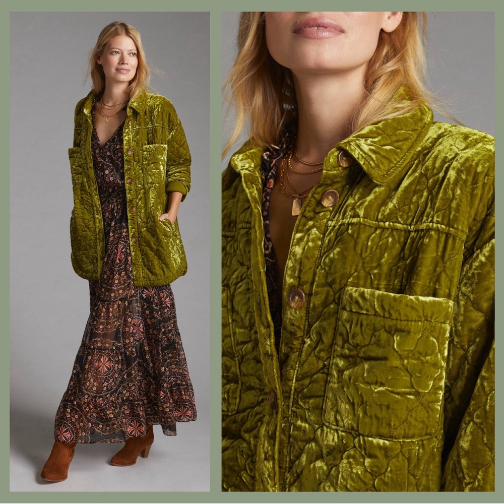 Anthropologie Olive Green Quilted Jacket